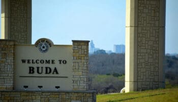 Welcome to Buda Sign of I-35